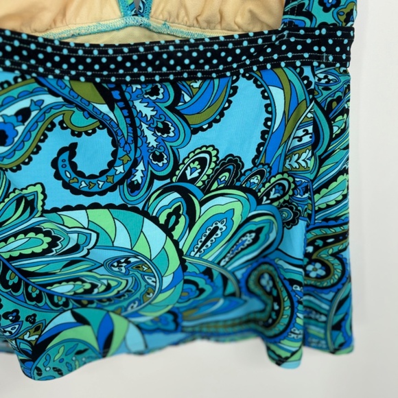 CoCo Reef Womens 36DD Tankini Swim Top Turquoise Navy Blue Paisley Polka Dot - Picture 6 of 8